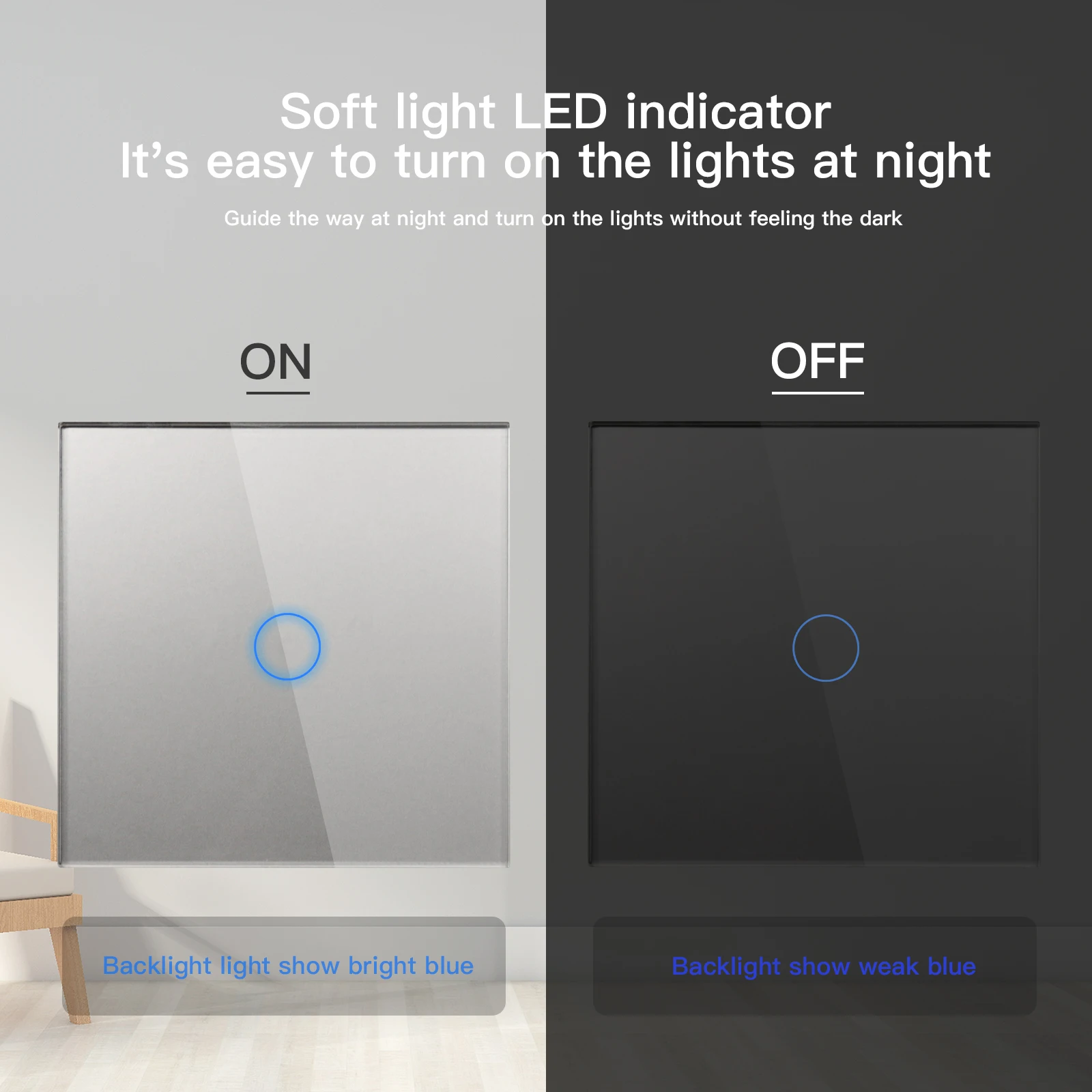 EU Standard 1Gang 2Way Wall Touch Light Switch Wall Power Sensor Switch Crystal Glass Panel Led Blue Backlight,light touch switches