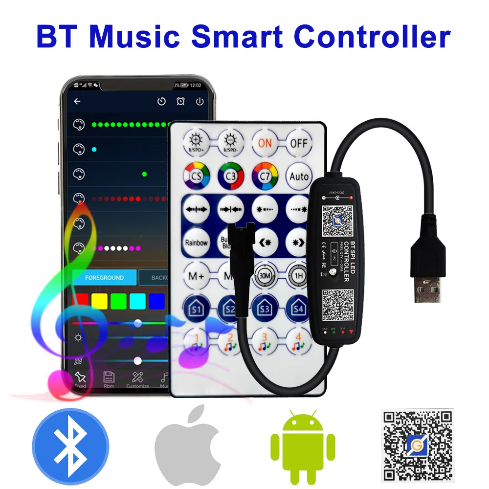 ws2812b matrix 8x8 16x16 8x32 led panel individually addressable ws2812 sp107e music controller kit bluetooth app control transf DC5-24V 28Key Bluetooth Music Led Controller Mic Remote For Individually Addressable 3Pin Strip Light Mobile App 5050 RGB Pixels