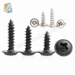 20-100pcs PWA M1.2 M1.4 M1.7 M2 M2.3 M2.6 M3 M4 Round Head Carbon Steel Screws Self-tapping Screws Black Padded