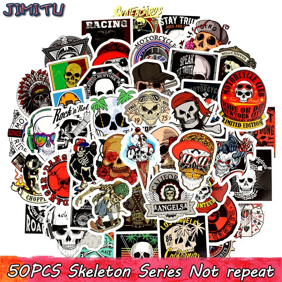 50 PCS Skeleton Punk Stickers Packs Skull Rock Graffiti DIY Stickers for Motorcycle Skateboard Guitar Car Bicycle Laptop Luggage