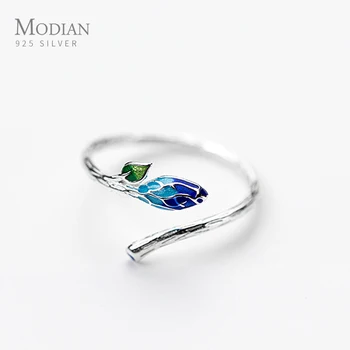 

Modian Fashion Colorful Enamel Leaves Ring for Women Real 925 Sterling Silver Open Adjustable Finger Branches Rings Fine Jewelry