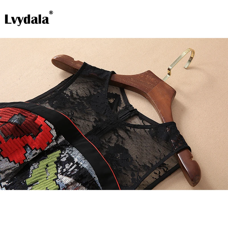 Lvydala, новая мода, дизайнерские платья для подиума, женские платья без рукавов с вышивкой, платья с блестками, лоскутное платье в клетку