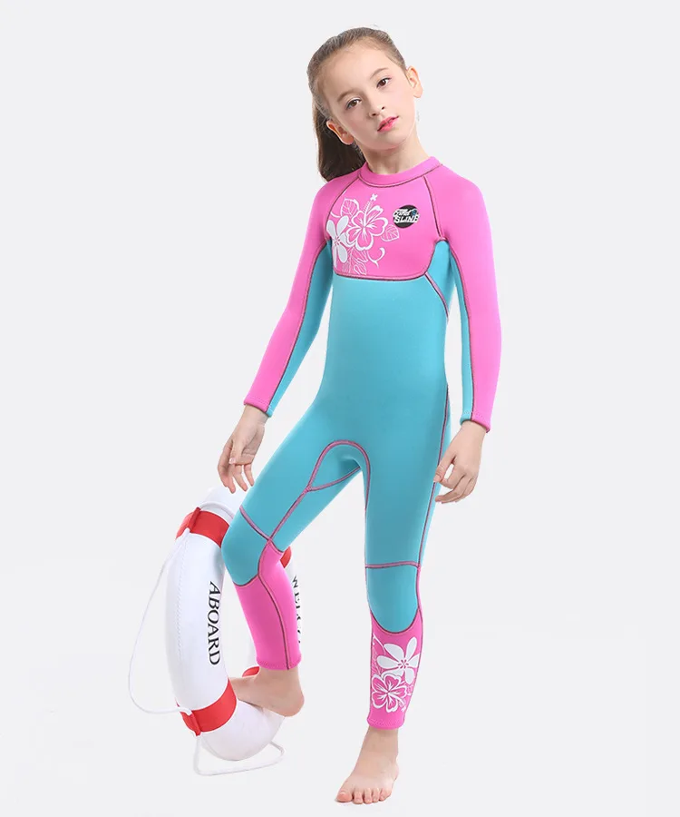 Детский костюм для дайвинга с защитой от ультрафиолета, сохраняющий тепло, 3 мм, купальный костюм с длинными рукавами для детей, Цельный купальник для серфинга и подводного плавания для девочек