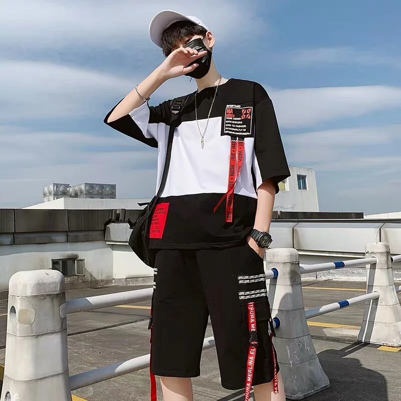 Outfit-Set Summer Shorts Streetwear Casual Men Fashion Mens Hip-Hop Trend Personality