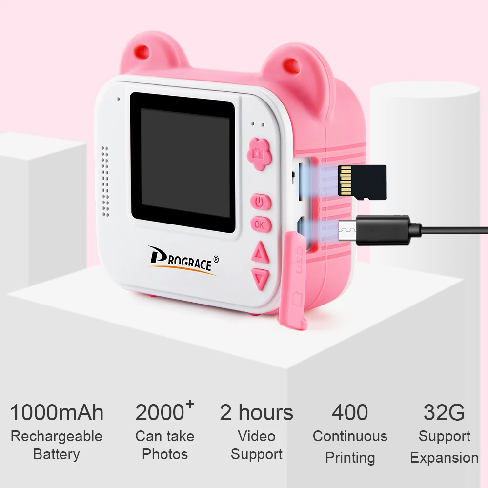 Prograce Kid Instant Print Camera Thermal Printing Camera Digital Photo Camera Girls Toy Child Camera Video Boy's Christmas Gift