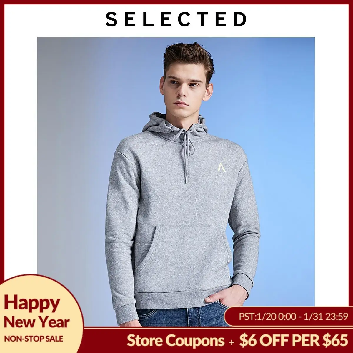  SELECTED Men's Letter Embroidery Hooded Pullover Loose Fit Brushed Sweatshirt Hoodies L  41944D502