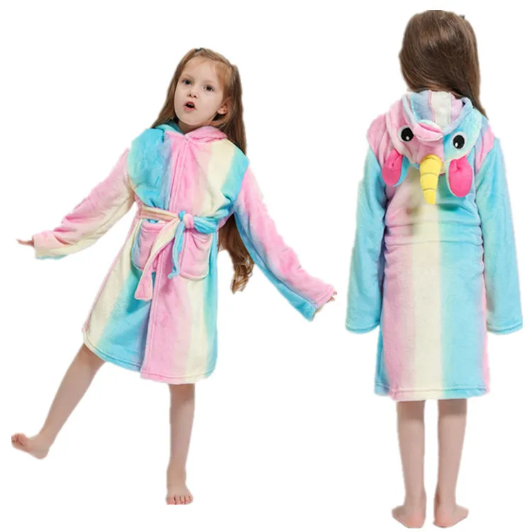 Kigurumi/Детские Банные халаты; детский банный халат с капюшоном и рисунком звезды, радуги, Единорога; пижамы для мальчиков и девочек; ночная рубашка; детская одежда для сна