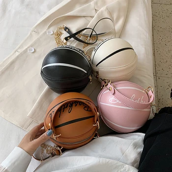 

Small Personality basketball Hand Bag Fashion Women Chains Handbag Creative Letter Shoulder Messenger Bag Female Mini Round Tote