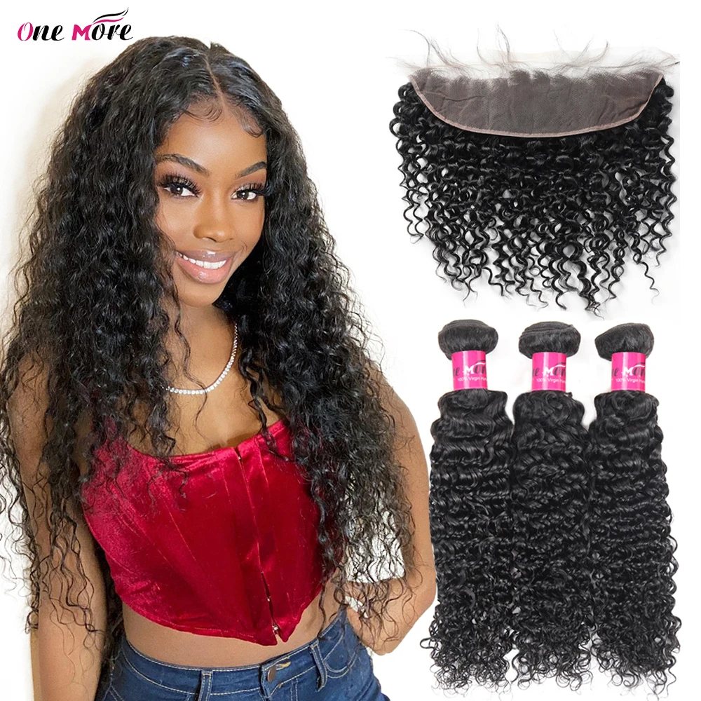 Venta caliente Rizado rizado brasileño mechones con Frontal Remy extensiones de cabello humano mechones con cierre Frontal 3 mechones con cierre 13x4 pulgadas lbQKMV33OQd