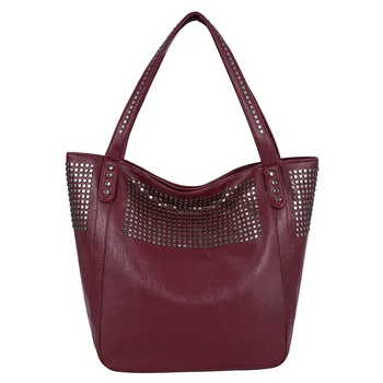 

Fashion Women Bag Large Capacity Handbag Quality Leather Purse Rivet Tote Bag Soft Pu Leather Shoulder Bag Casual Tote Bag