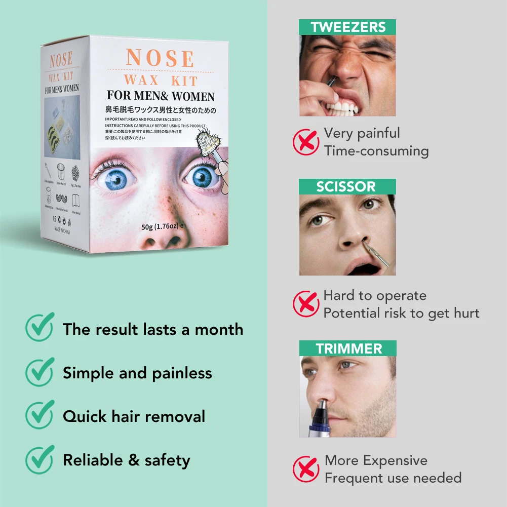 Nose Wax Kit Painless Portable for Men and Women Nail Waxing Hair Removal Kit Nail Cleaning Wax Nose Clipper Beauty 50g Hot