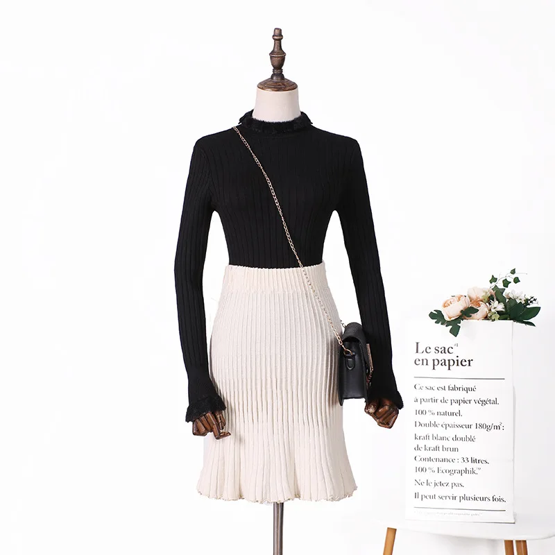 Ohryiyie тонкая осенне-зимняя короткая трикотажная Женская гофрирующая юбка эластичная высокая талия облегающая юбка женская мода серые