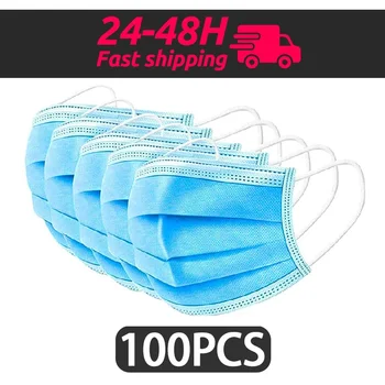 

10/50/100 Pcs Three-layer Thickened Daily Mask with Melt-blown Cloth Mask Disposable Mask Anti-bacterial Anti Smog Unisex Mask