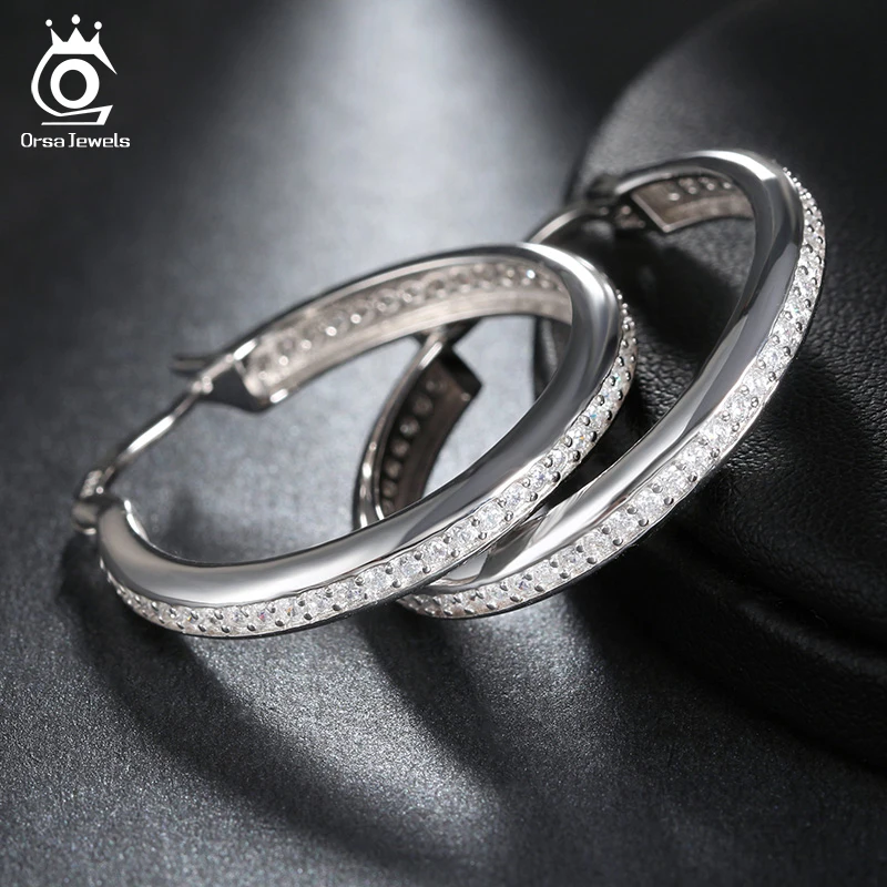 ORSA JEWELS Fashion Ladies Loop Earring Round-Shape with 0.1ct Brilliant Austrian Cubic Zirconia Hoop Earrings for Women OE144 - Image 4