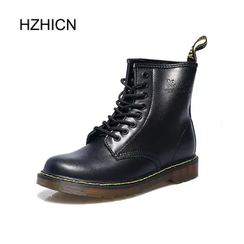 

Soft Split Leather Women White Boots Female Autumn Winter Shoes Women Punk Motorcycle Boots Martin shoes size 35-46