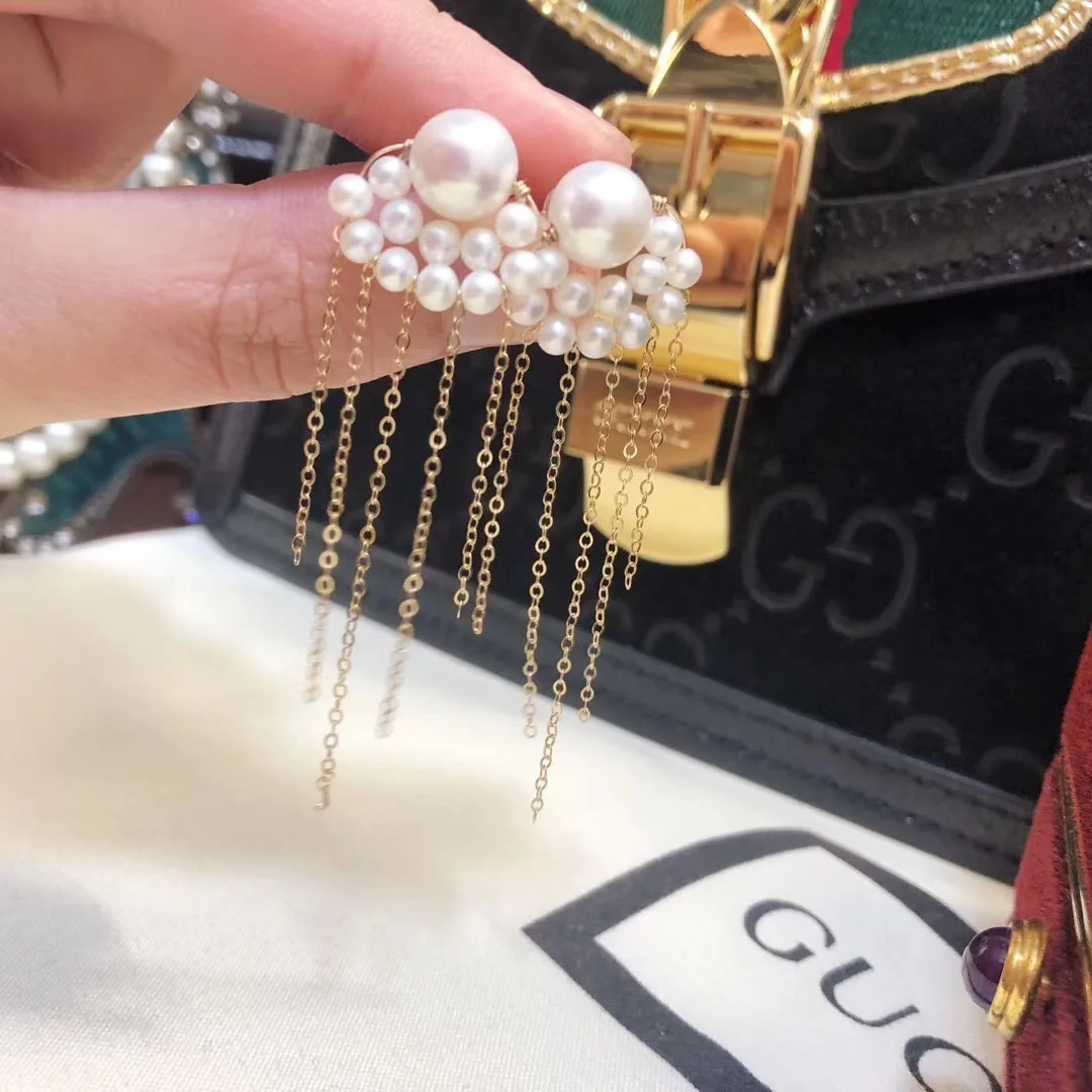 

Butterfly Home Qres82b82abi Antique Style Peacock Tassels Ear Stud 14k zhu jin 3-8 near round Glare Virgine Pearl