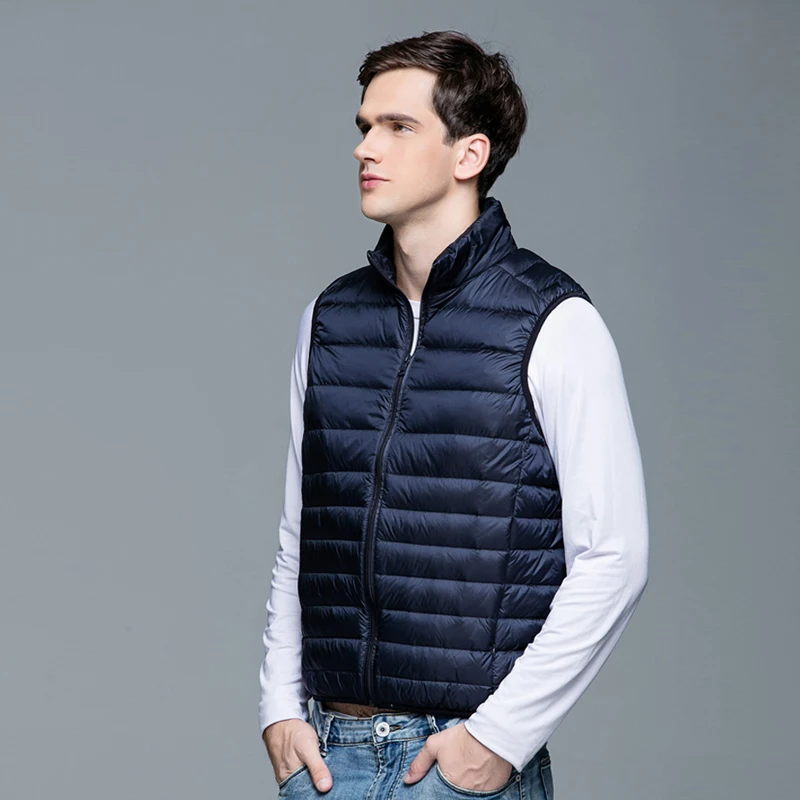 Autumn Vest Men Waistcoat White Duck Down Mens Vests Stand Collar Fitness Sleeveless Jacket Men S-XXXL Waistcoat Men