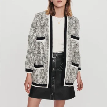 

Women Cardigan Loose Striped Knitted Sweater Coat Maxi Top Long Sleeve Pockets Outwear Oversized Knitwear Winter