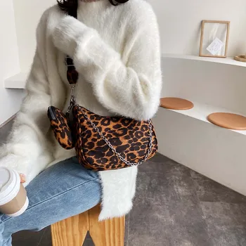 

2pcs Women Casual Crossbody Handbags Fashion Nylon Pure Color Leopard Small Purse Pendant Shoulder Messenger Bags