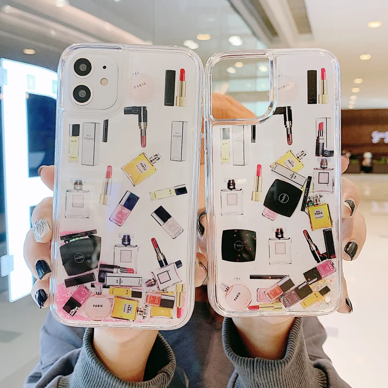 Luxury Dynamic Liquid Quicksand Hard Plastic Cover Case for iphone 11 Pro Max XR XS Max 8 8 Plus 7 7Plus Cosmetic Perfume Bottle Dynamic Liquid Phone Shell