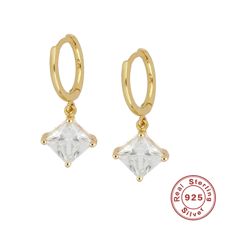Simple Square Zircon Earring for Women Gold Silver Earrings 2021 Fashionable Jewelry Pendientes Brincos Aretes Luxury | Украшения и
