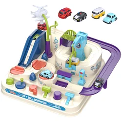 Car Adventure Toy for 3+ Years Old Kids with 6 Button 8 Challenges Preschool Educational Race Tracks w/ 4pcs Vehicles Racing Toy