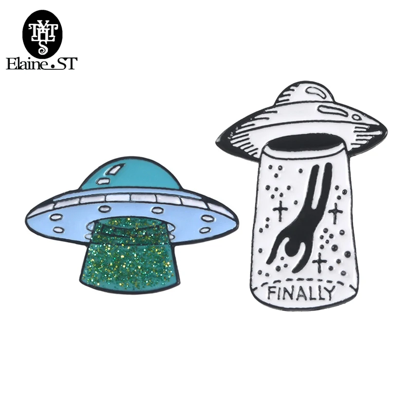 

New UFO Spaceship Alien Space Enamel Brooch Finally Badge Denim Shirt Bag Pin Cartoon Accessories Jewelry Gifts for Friends