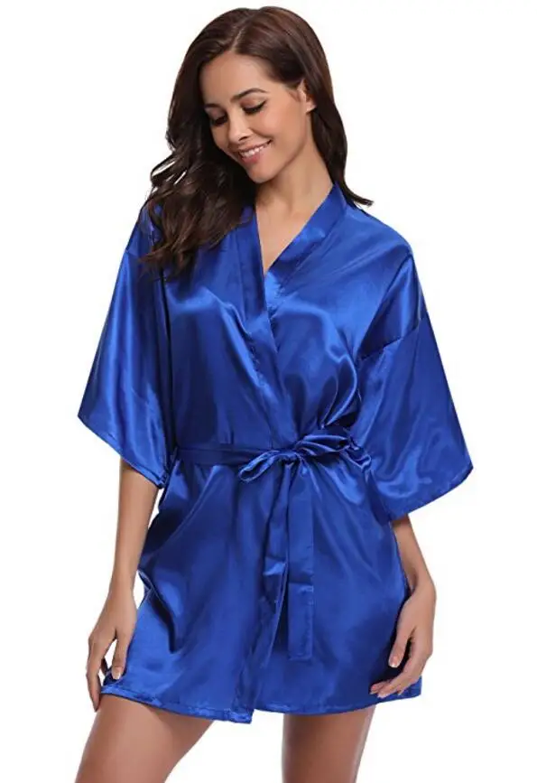 Новое шелковое кимоно халат Женская шелковая одежда для невесты сексуальные темно-синие халаты Атласный халат женская одежда платья - Цвет: As the photo show