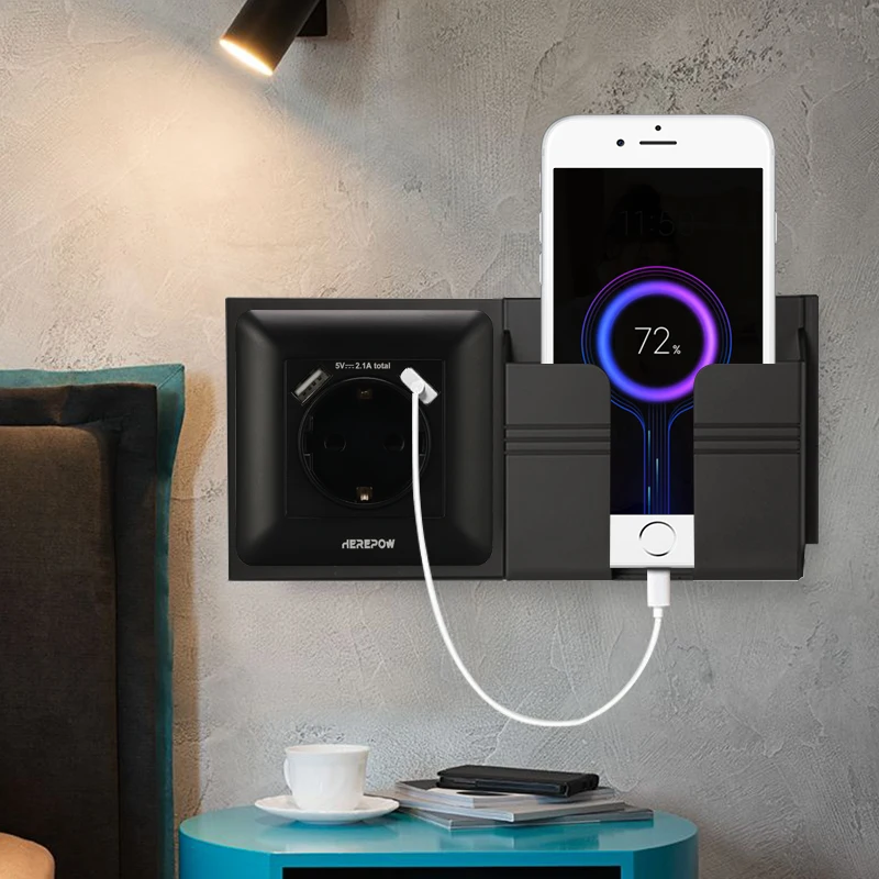 Herepow 2020 Розетка с usb 3.0 стенная розетка мощностью 16A 2 1mA скрытая подставкой для