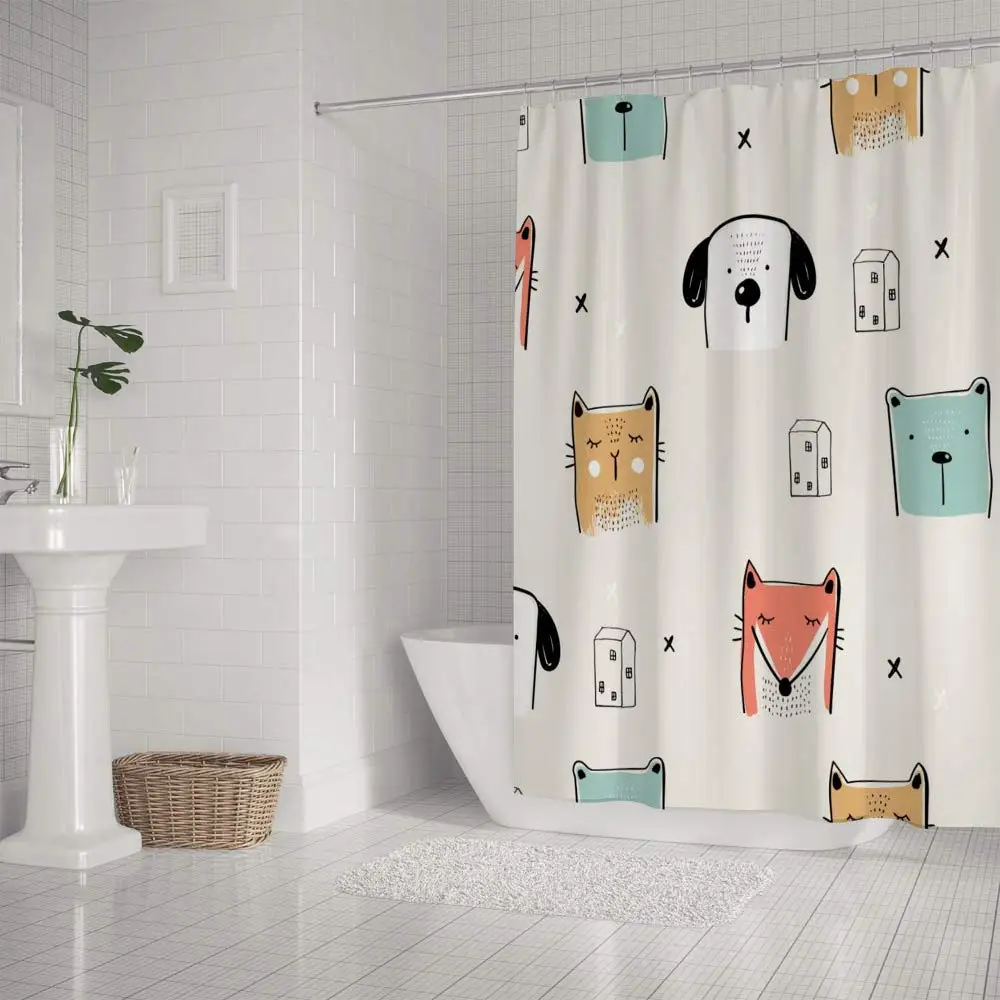 

Hand Drawn Animals Shower Curtain Inch Polyester Waterproof Bathroom Curtain with Hooks