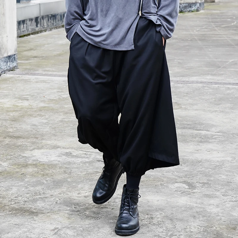 Men'S Nine Minute Trousers Spring/Summer Yamamoto Style Fake 2 Pieces Culottes Men'S Small Foot Trousers Loose Haren Trousers