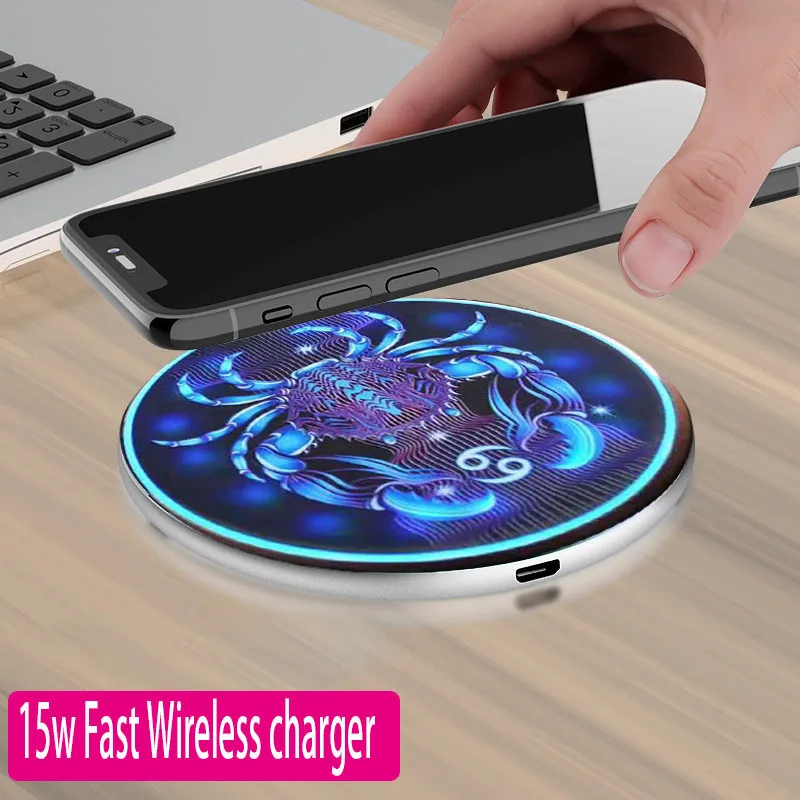 apple charging pad Wireless Charging Pad with Constellations, Qi Wireless Charger for iPhone/Samsung/Xiaomi/Huawei, All Qi-enabled devices charging stand for phone