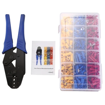 

HHO-Crimping Pliers Cable Lugs Set, Crimping Pliers with 700 pcs. Electrical Connectors Crimp Connectors Assortment 0.5-6 Qmm fo