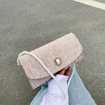 

Elegant Women Bags Fashion Handbag Mini PU Leather Pearl Shoulder Bag Retro Women Bag Female Purse