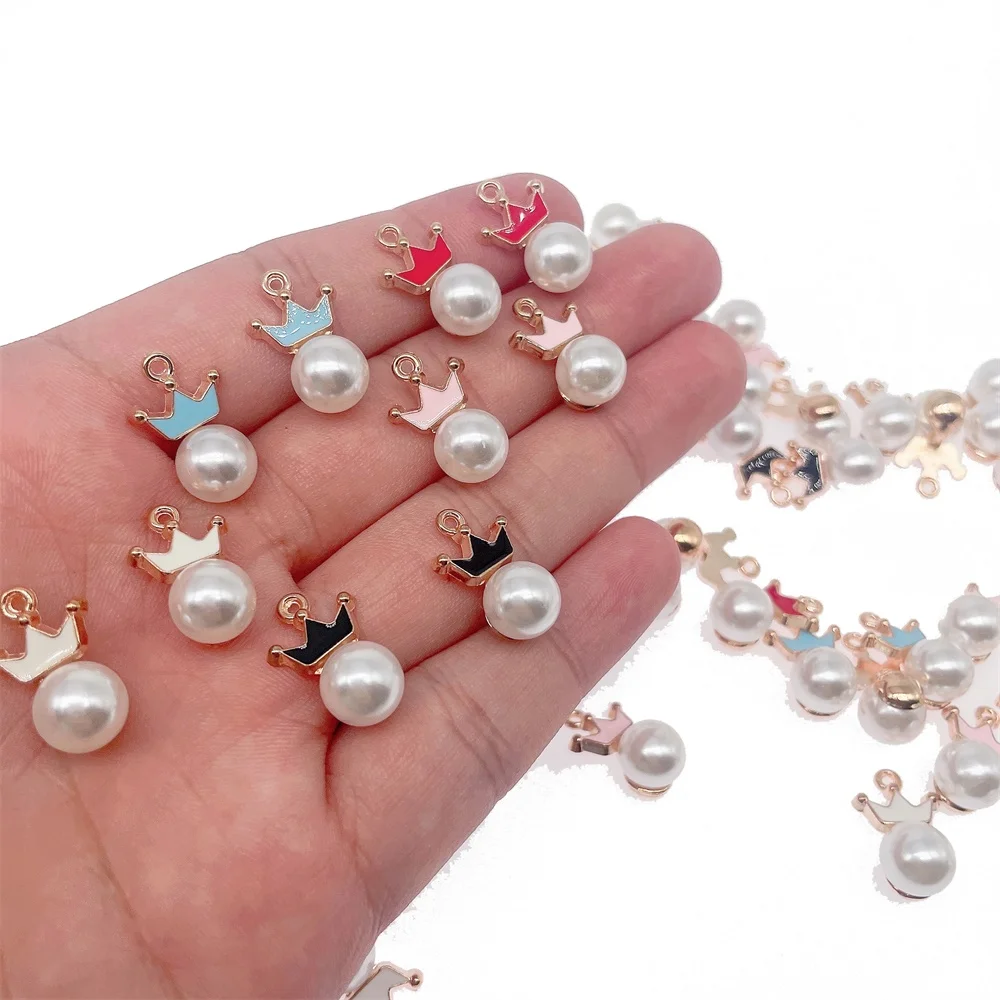 15Pcs Mode Trend Multicolor Perle Kleine Krone Legierung Tropfen Öl Charme Anhänger Für Armband Ohrring Schmuck Machen Zubehör – Detail 3