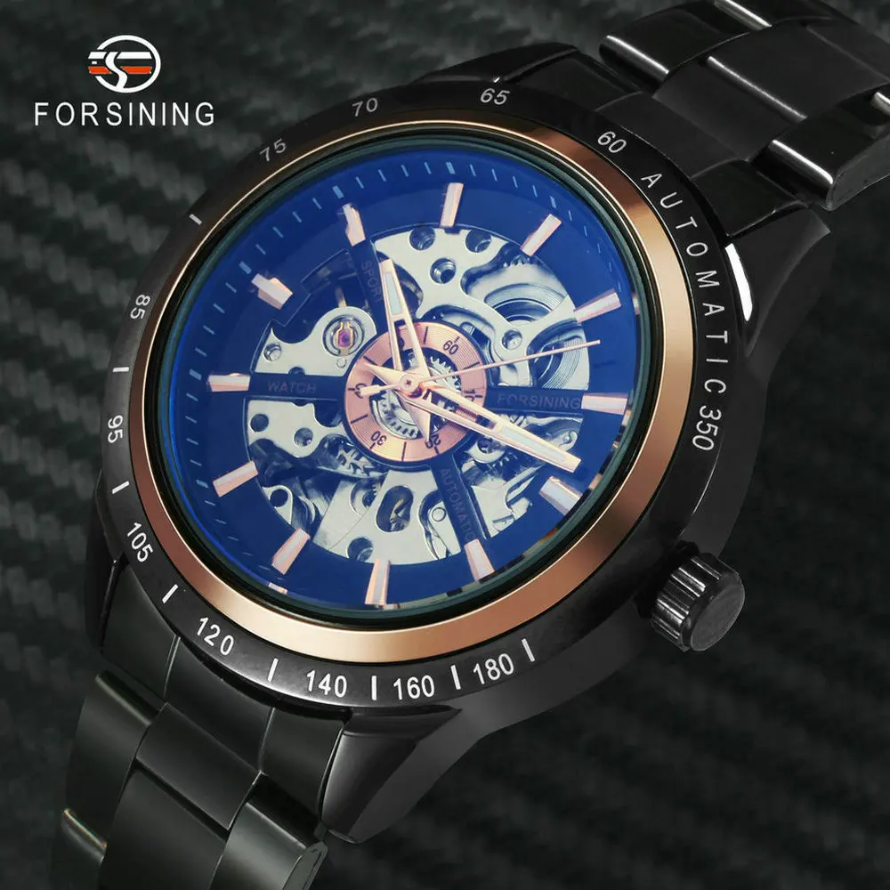 Prix FORSINING automatique montre mécanique hommes squelette hommes montres Top marque de luxe bleu miroir boîtier en acier bracelet montre bracelet d affaires