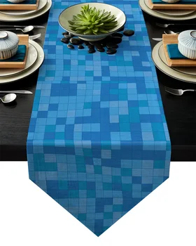 

Geometric Rectangle Spliced Blue Table Runner Christmas Decorations for Home Table Decorarion