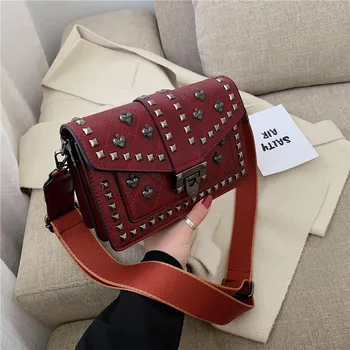 

Designer Rivet Female Bags Famous Brand Women Shoulder Crossbody Bags 2019 High Quality Leather Small Ladies Handbag Bolsas Red