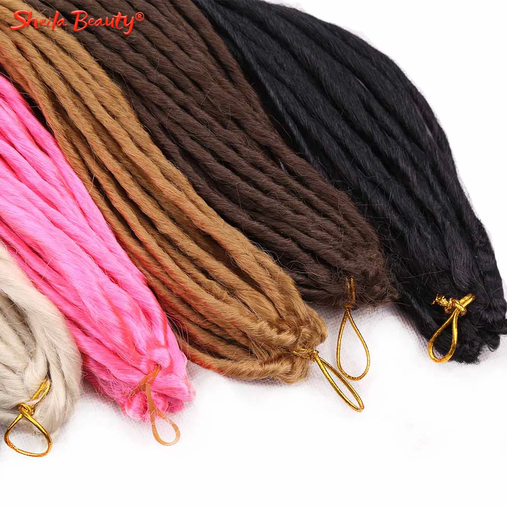 Soft Dreadlocks Synthetic Hair Extensions 22" Ombre Crochet Braids Single Twist Ends Dread Braiding Hair for Women Pink Brown 2