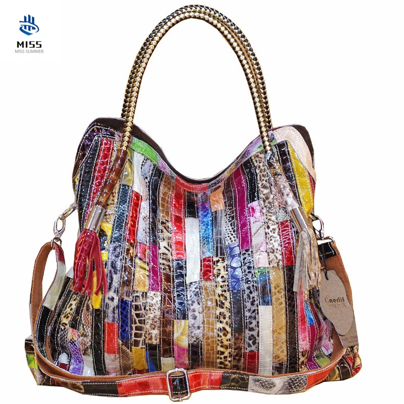 

2019 new women's bag Luxury cow leather snake design with colorful striped stitching handbag Fashion one shoulder slung handbag