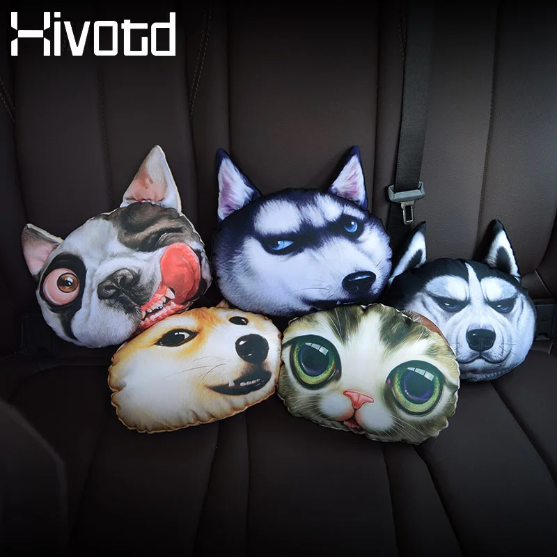Hivotd Автомобильное Сиденье Подголовник поддержка шеи Подушка креативный 3D кошка собака лицо Безопасность Чехол Подушка для автомобиля подушка аксессуары для авто,подушка для путешествий, подушка для шеи