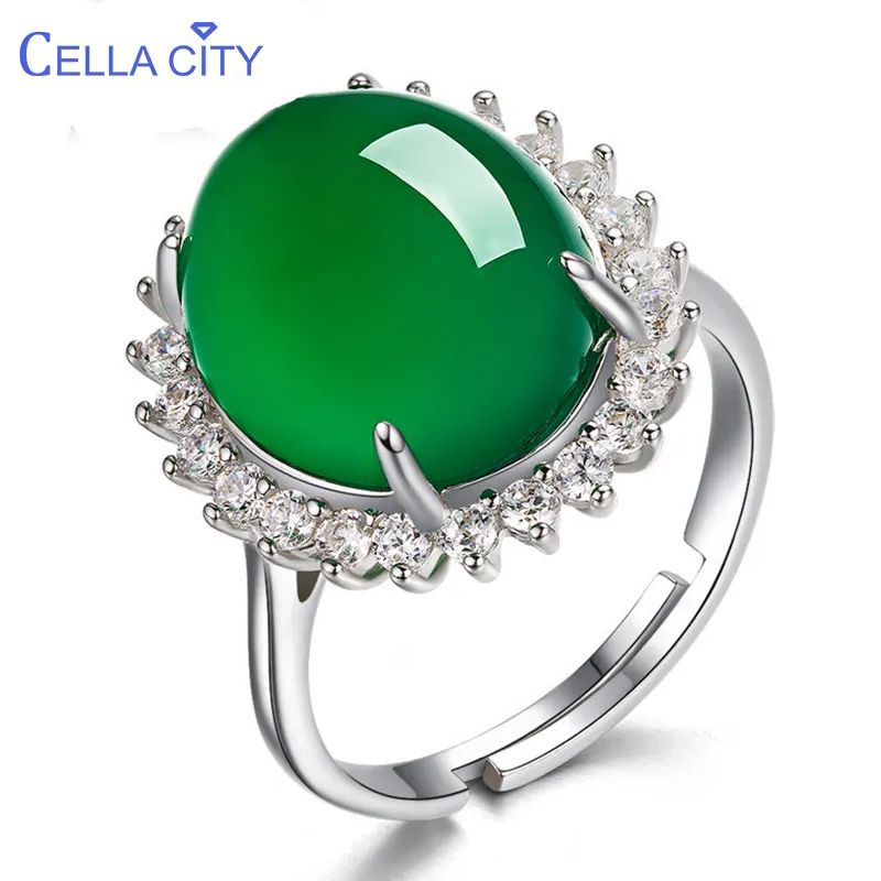 Женское серебряное кольцо Cellacity 925, хорошее ювелирное изделие с зеленым халцедоном, драгоценные камни, этнический подарок на праздник, юбилей, аксессуары