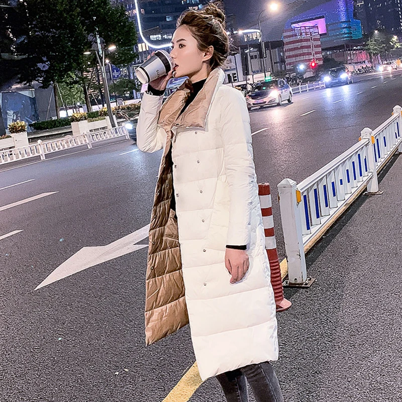 FTLZZ-Chaqueta larga de plumón de pato de doble cara para mujer, Parkas cálidas con doble botonadura, prendas de vestir para nieve, Invierno 90%
