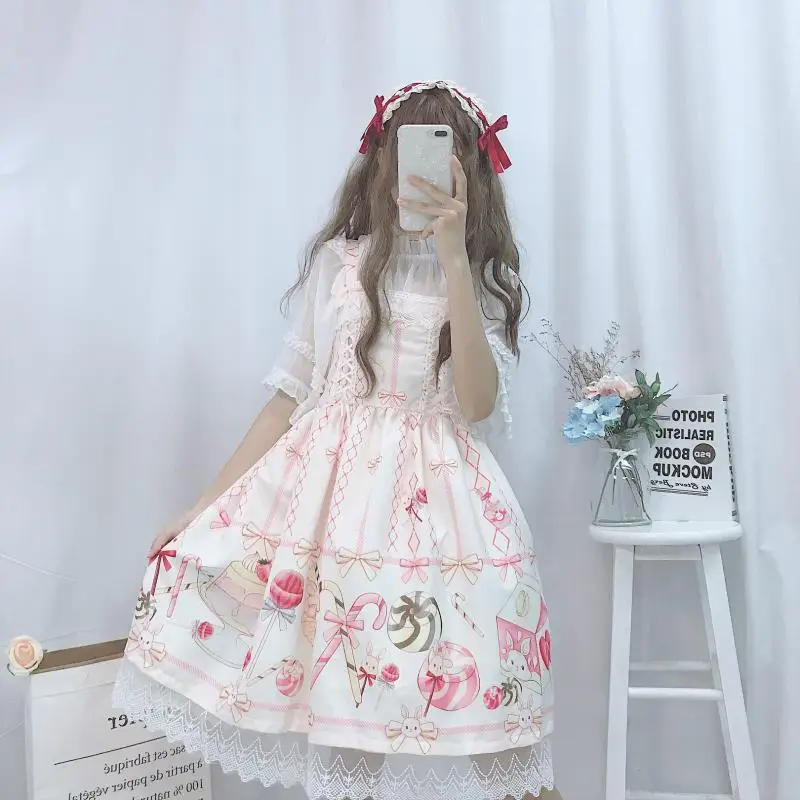 Japanese Sweet JSK Lolita Suspender Dress for Women Summer Cosplay
