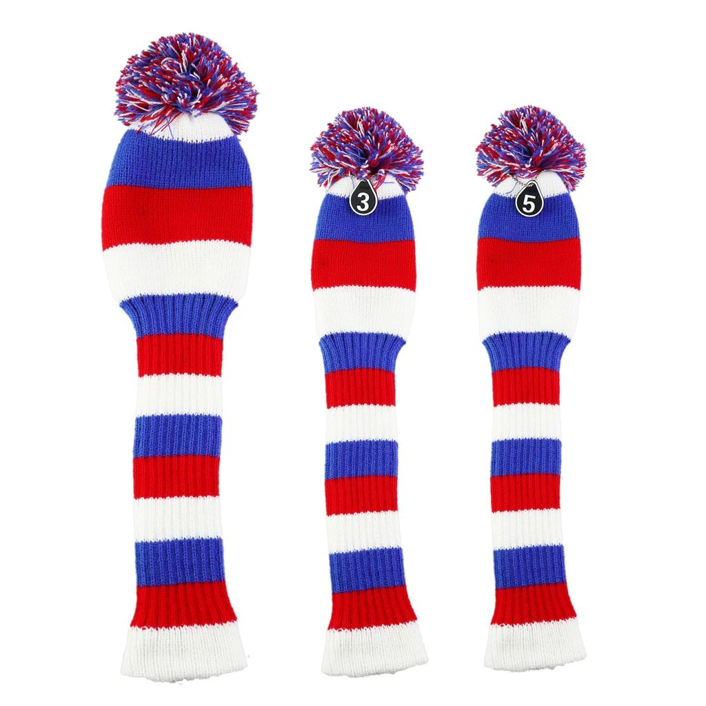 3pcs/set No.1 3 5 Golf Knitted Wood Head Cover Knitted Golf Driver Fairway Wood Headcovers Golf Club Protective Sleeve Sock