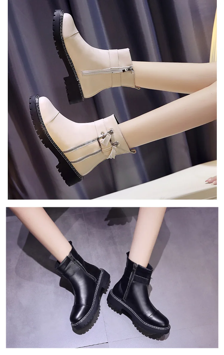 Женские ботинки на платформе; сезон весна-осень; Zapatos de mujer; модные однотонные Ботинки martin на молнии; мотоботы