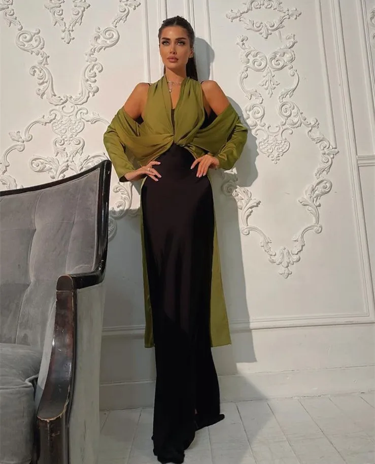 

Sexy Long Spandex Muslim Evening Dresses فساتين السهرة Mermaid V-Neck Stretchy Floor Length Robe de soirée for Women