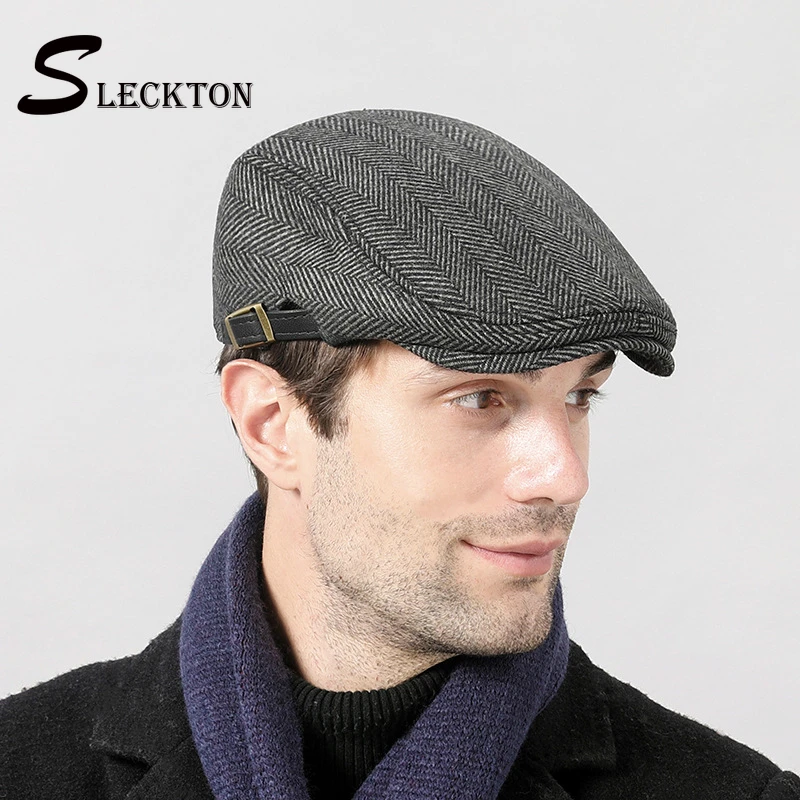 

SLECKTON 2020 Winter Hats for Men Fashion Newsboy Caps Mens Beret Hat Tweed Dad Hats Herringbone Cap Gorros Hombre Casquette