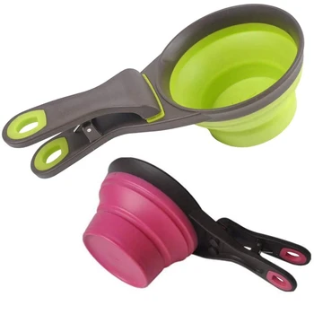 

Folding Pet Measuring Cup Set Sealing Clip Multifunctional Bowl Bag Clip for Dog and Cat Food 2 Sets (1 Cup and 1/2 Cup)