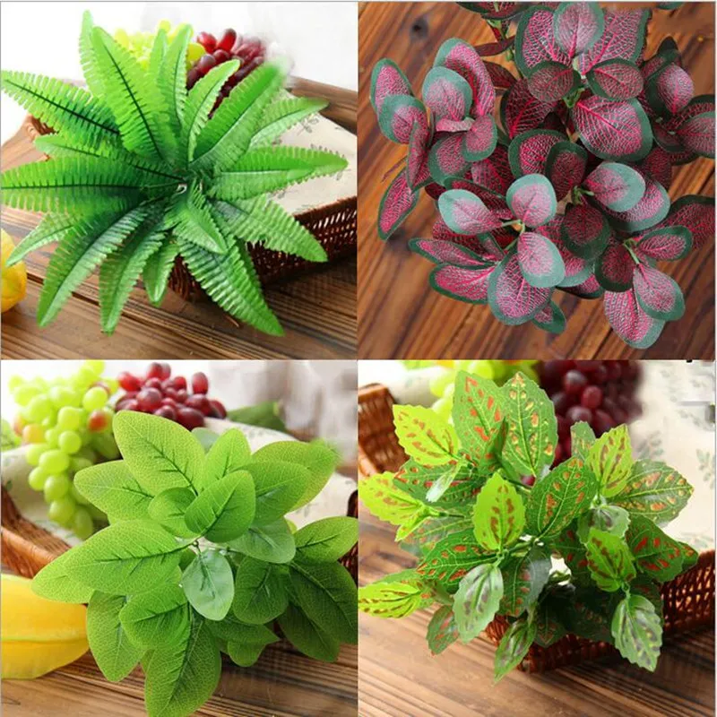 

2pcs Artificial Green Fake Leaf Plants Artificial Perisan Peanut Reticulate Leaves Grass 7 Branches Home Flower Garden Decor